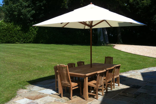 <p><a href="/products/garden-teak-rectangular-table-in-sizes-from-4-to-16-seater" target="_blank" title="Garden Teak Rectangular Table - available in sizes from 6 to 16 Seater">Rectangular Table</a> with <a href="/products/winchester-teak-garden-chair" target="_blank" title="Winchester Teak Garden Dining Chair">Winchester</a> and <a href="/products/kensington-teak-garden-chair" target="_blank" title="Kensington Teak Garden Dining Chair">Kensington</a> Chairs and <a href="/products/parasol-square" target="_blank" title="Parasol Square">Square Parasol</a> </p>