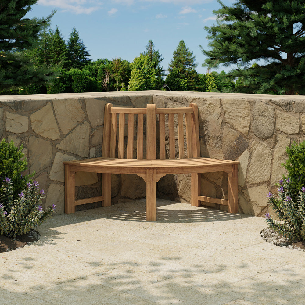 105cm Quarter Circle Teak Tree Bench
