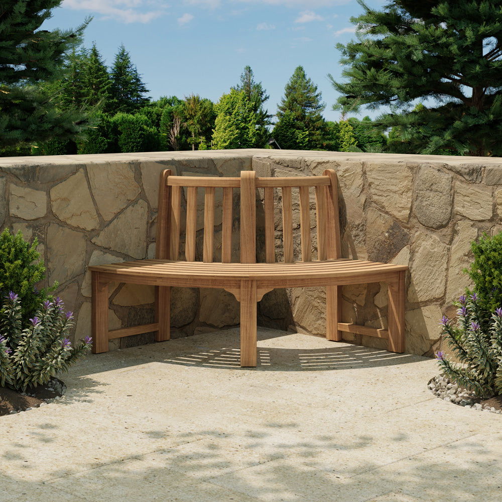125cm Quarter Circle Teak Tree Bench