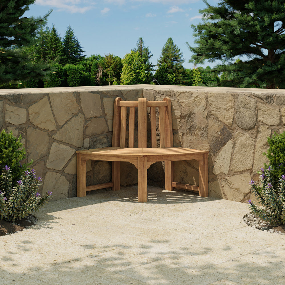 65cm Quarter Circle Teak Tree Bench