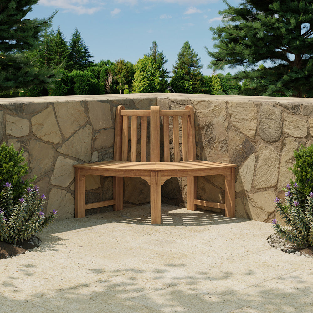 85cm Quarter Circle Teak Tree Bench