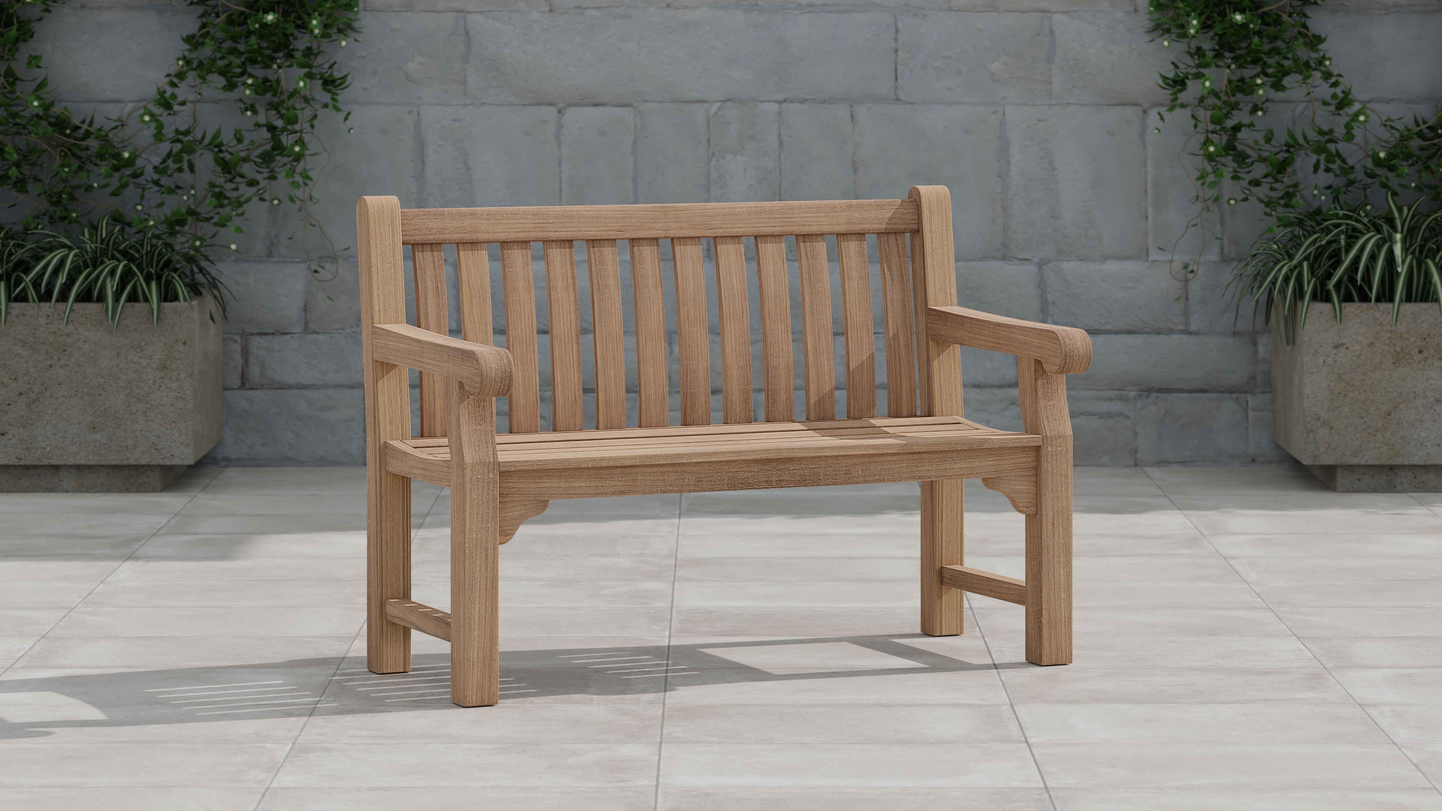 Salisbury Teak Garden Bench 130cm 2 Seater Front Angled View