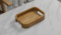 A Small Rectangular Teak Tray with Curved Corners and Integral Handle  30cm x 20cm