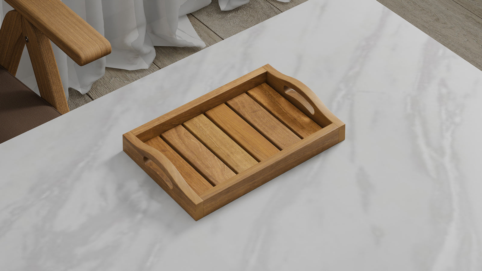 Small Teak Tray with Arched Handle 30cm x 20cm
