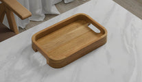 A Medium Rectangular Teak Tray with Curved Corners and Integral Handle 37.5cm x 25cm