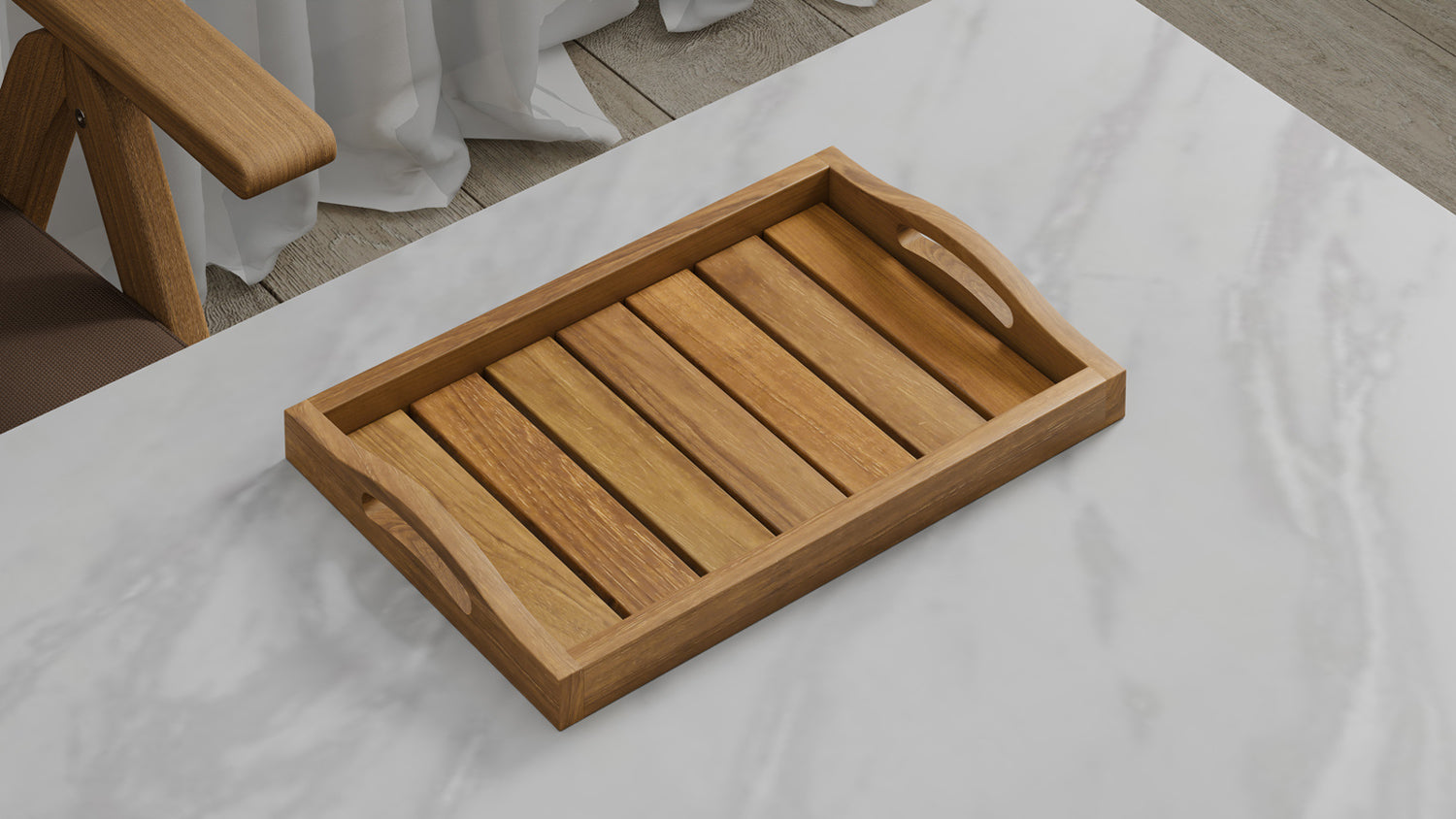 A Teak Tray with Arched Handle 37.5cm x 25cm