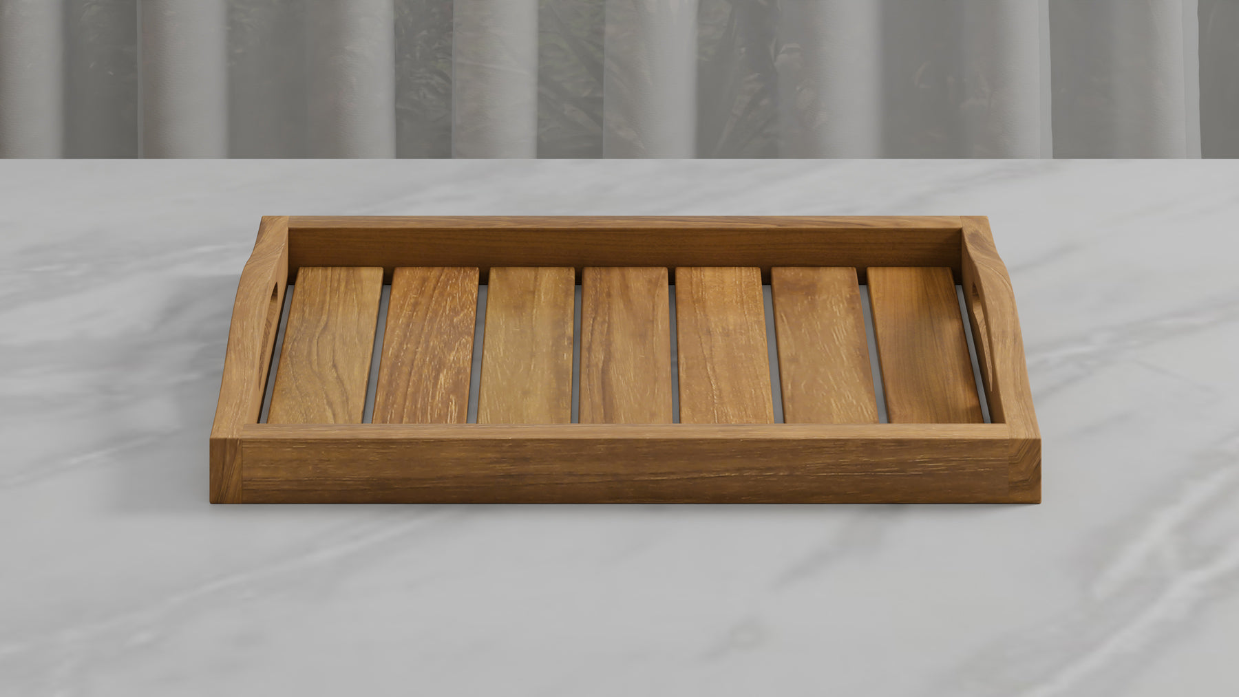 A Teak Tray with Arched Handle front view