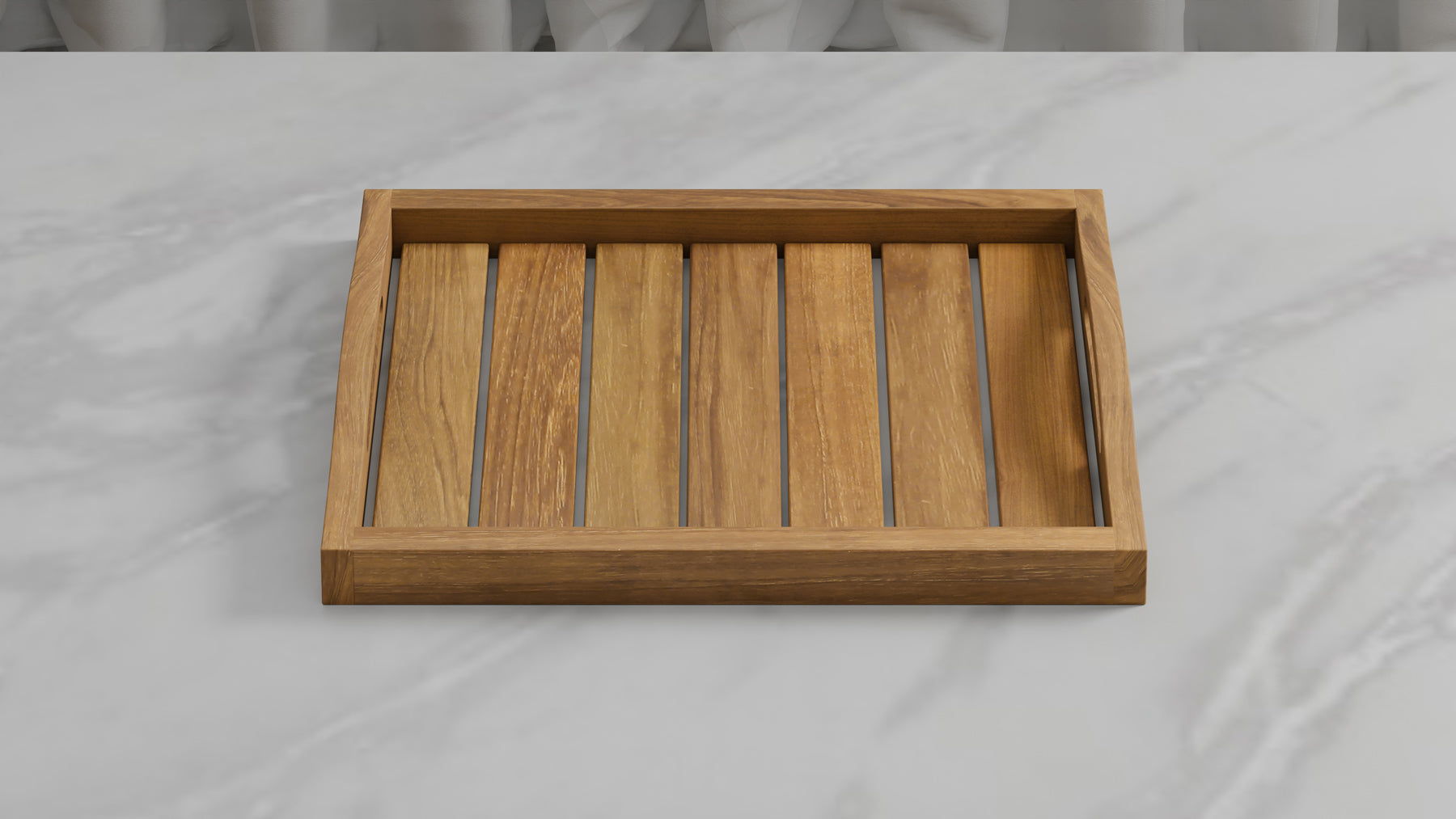 A Teak Tray with Arched Handle overhead perspective