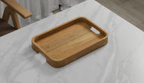 A Large Rectangular Teak Tray with Curved Corners and Integral Handle 45cm x 30cm