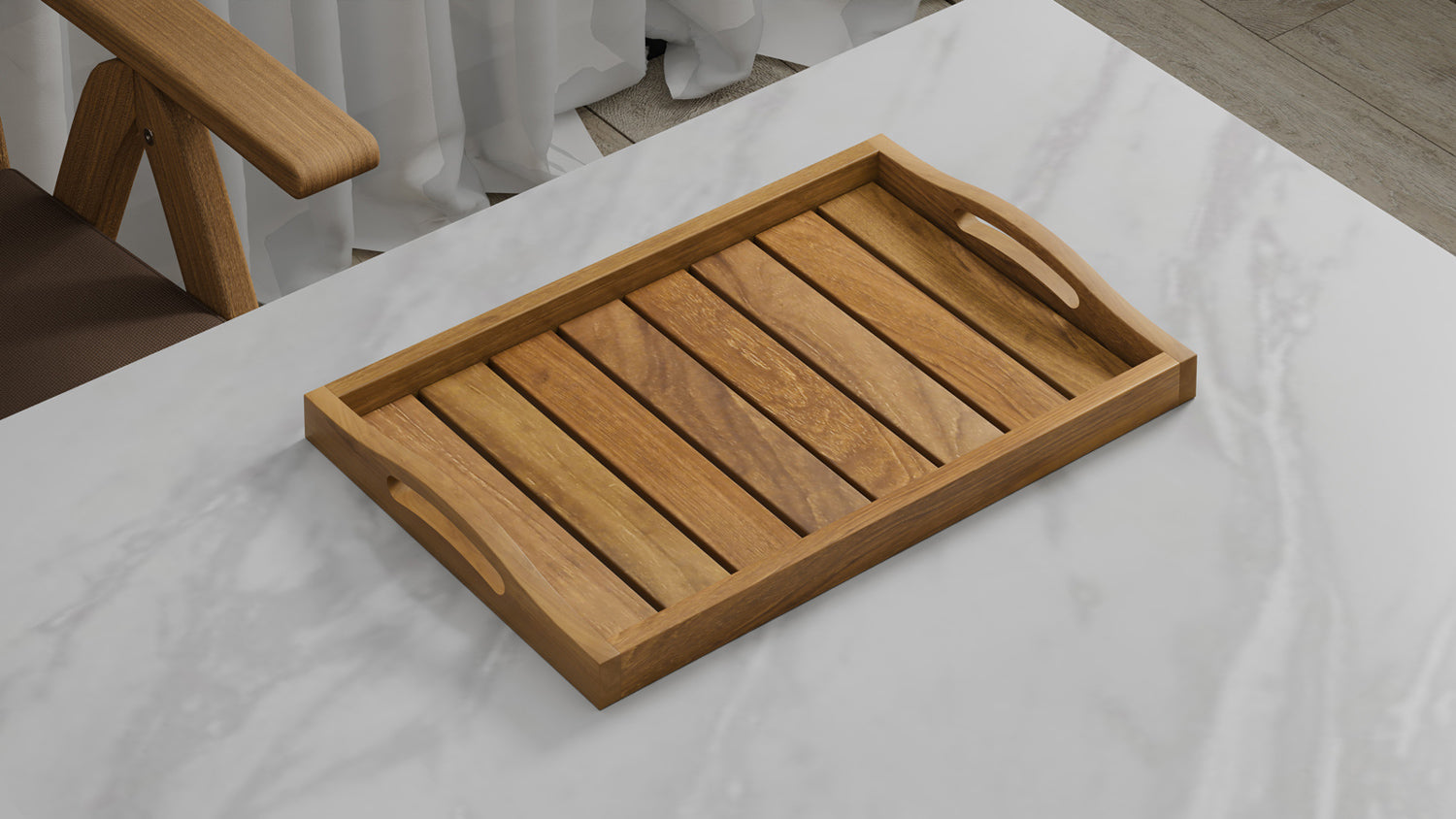 A  Large Teak Tray with Arched Handle 45cm x 30cm