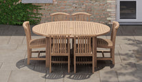 Fixed Teak Oval Garden Dining Table & 6 Winchester Dining Chairs Front View