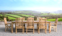 120x240cm Teak Fixed Rectangular Dining Table with Kensington 2 Carver & 6 Dining Chairs