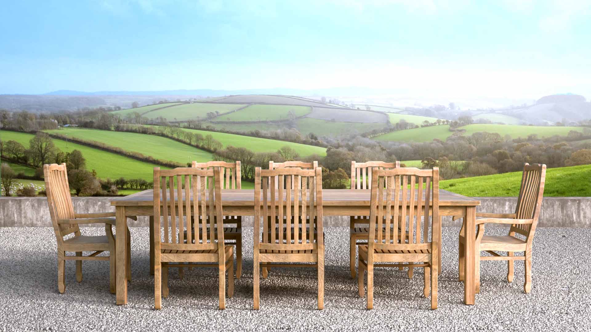 120x240cm Teak Fixed Rectangular Dining Table with Kensington 2 Carver & 6 Dining Chairs