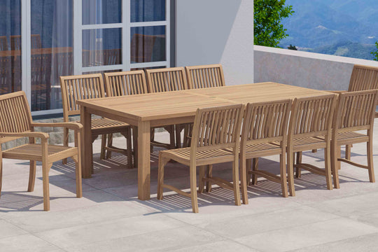 Teak Fixed Rectangular Dining Table with 10 Guildford Chairs