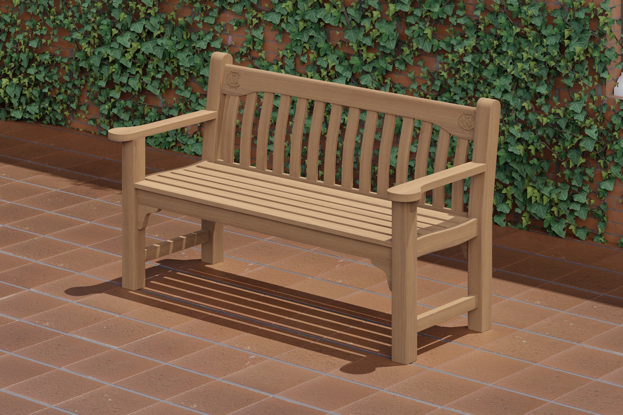 150cm Teak MCC Commemorative Bench Overhead Perspective