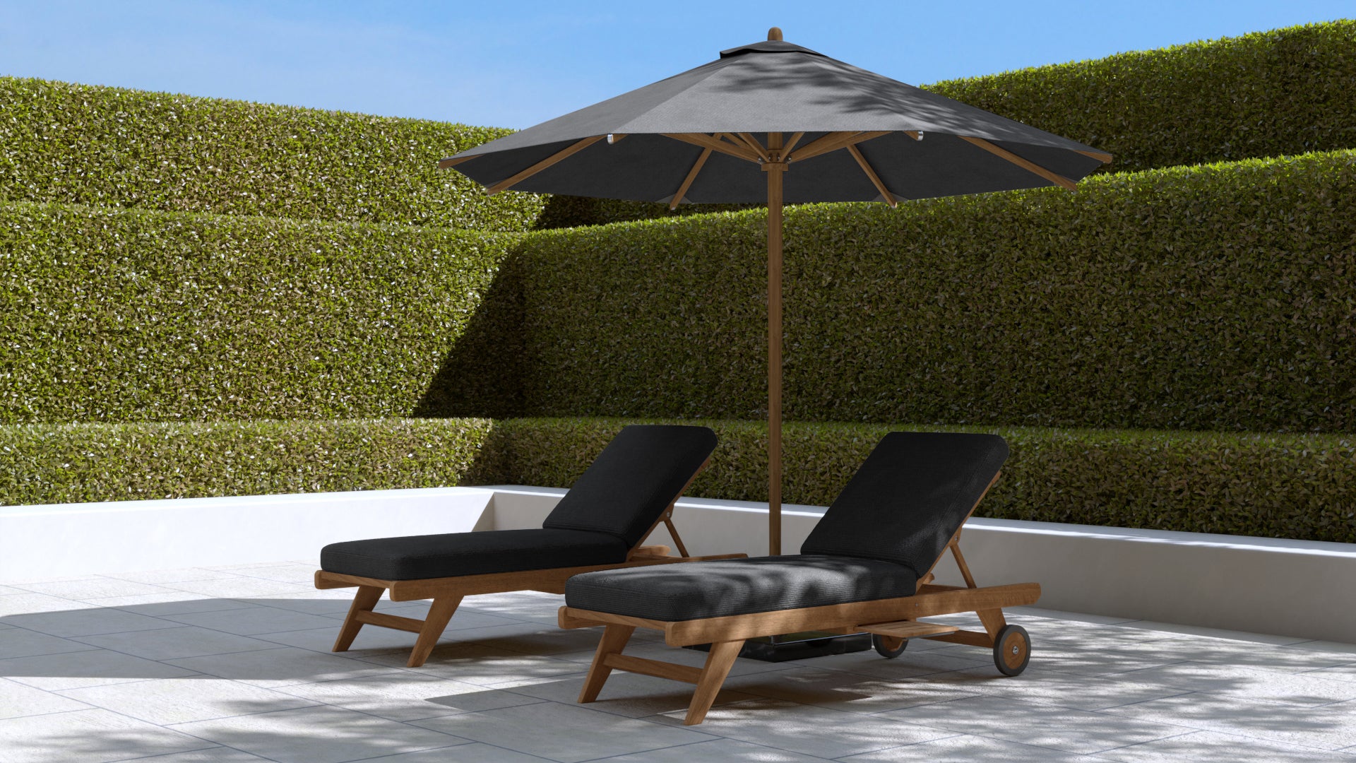 Round Parasol Stone Grey with Pool Lounger and Graphite Cushion