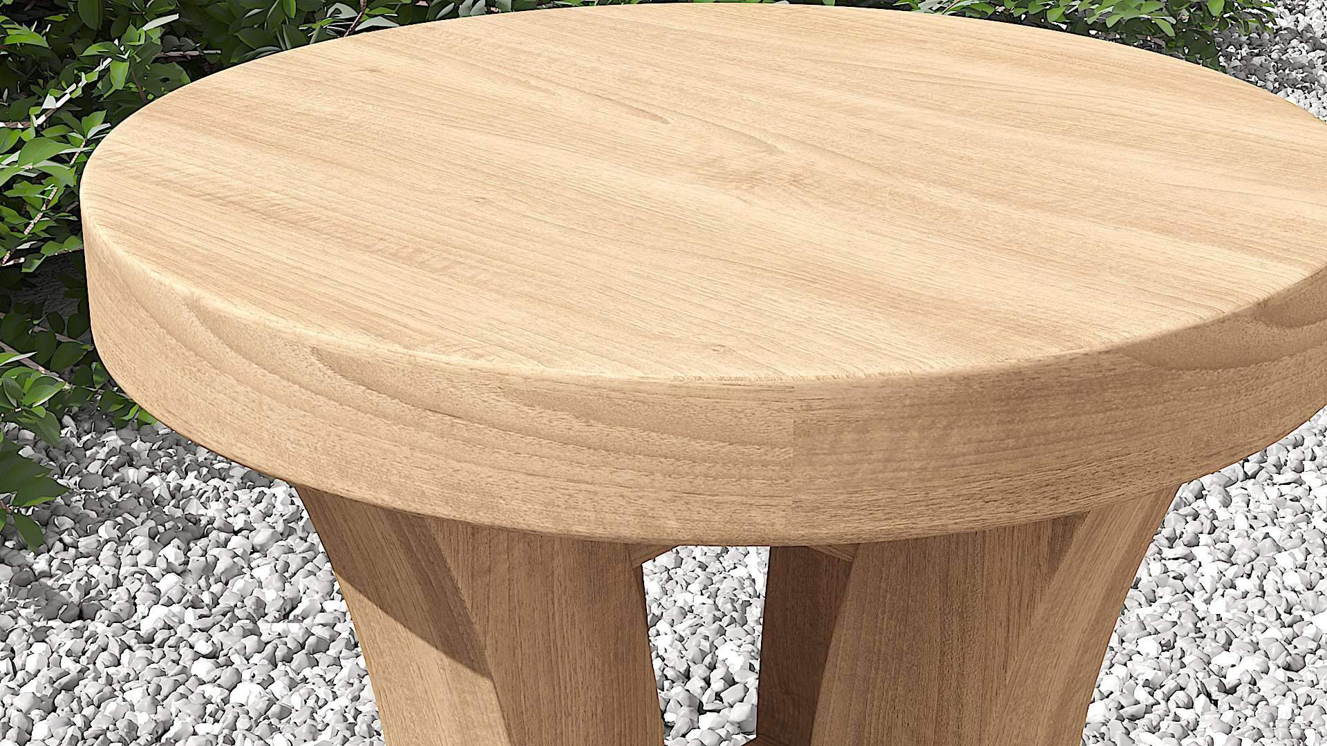 Round Teak Stool With Curved Legs - Detail