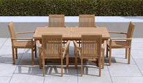 Teak Garden Extending Dining Table 180-240cm Closed Shown with 6 Wells Garden Carver Chairs
