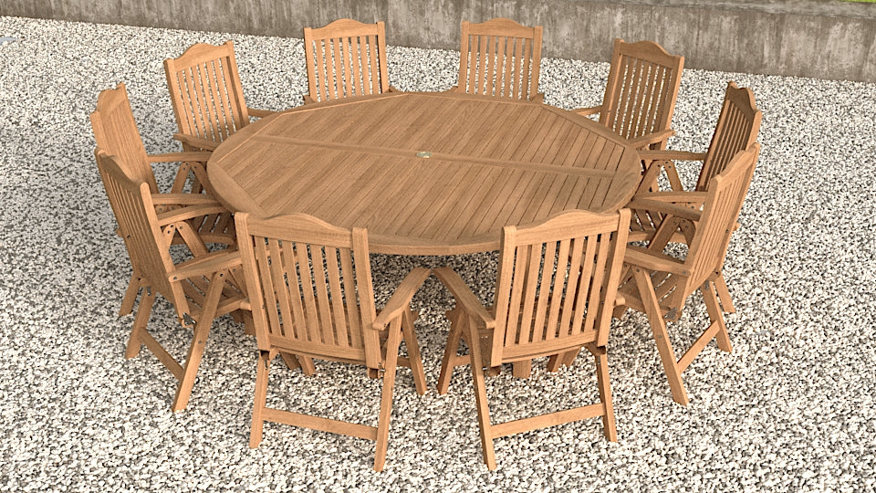 Lymington Reclining Teak Chairs with Fixed Round Teak Table