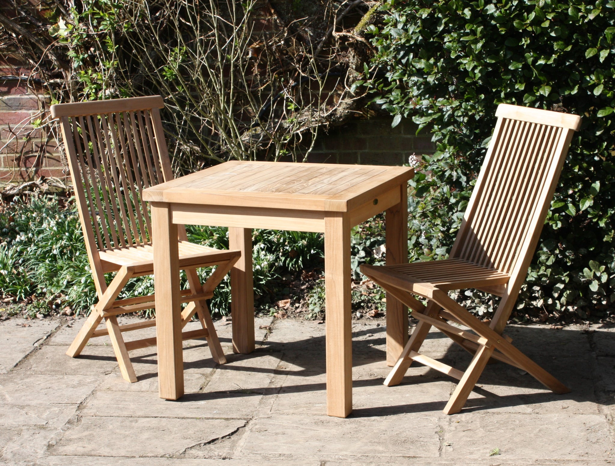 Fixed Square Teak Garden Dining Table and Lincoln Dining Chairs