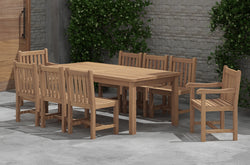 Fixed Rectangular Teak Table with Salisbury Dining Chairs