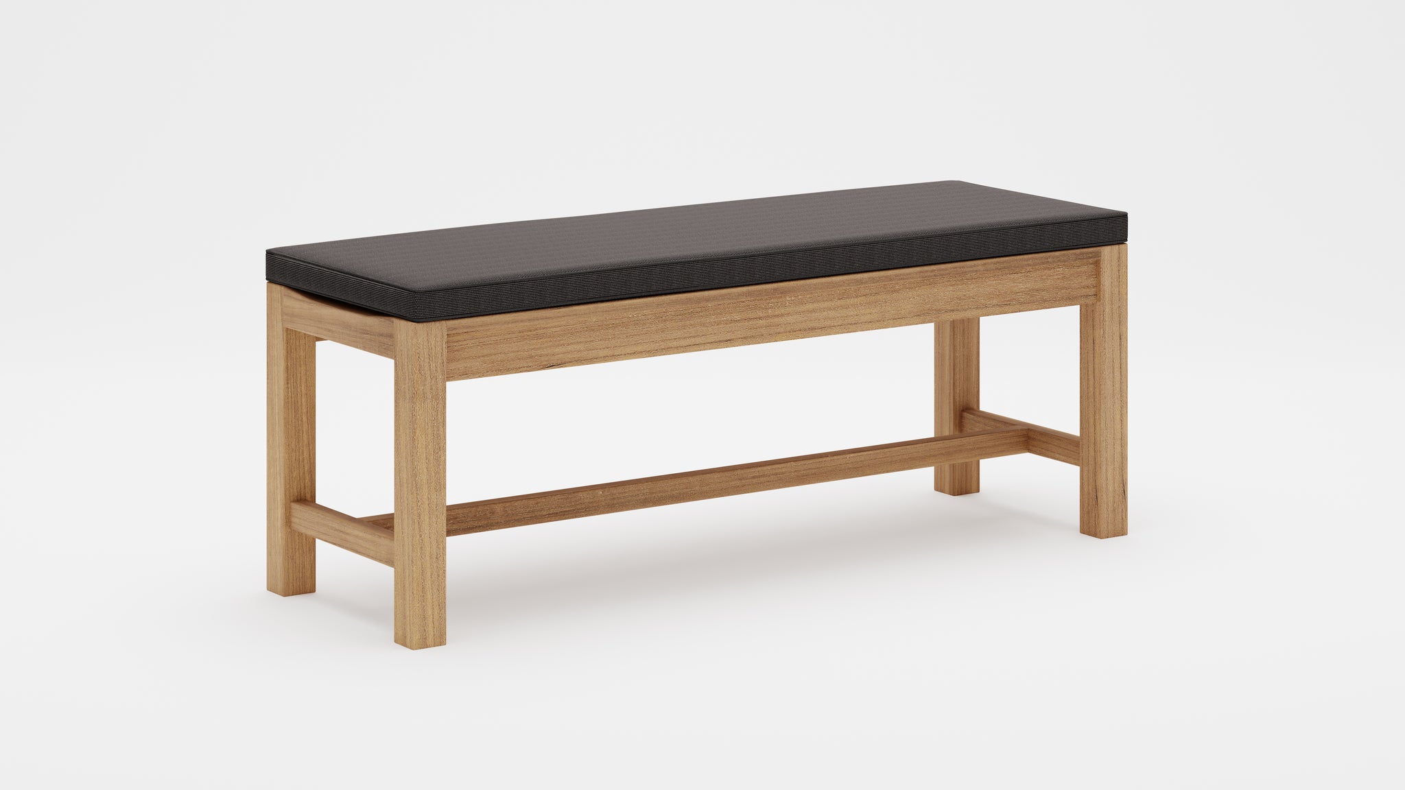 Backless Teak Bench 130cm with graphite cushion