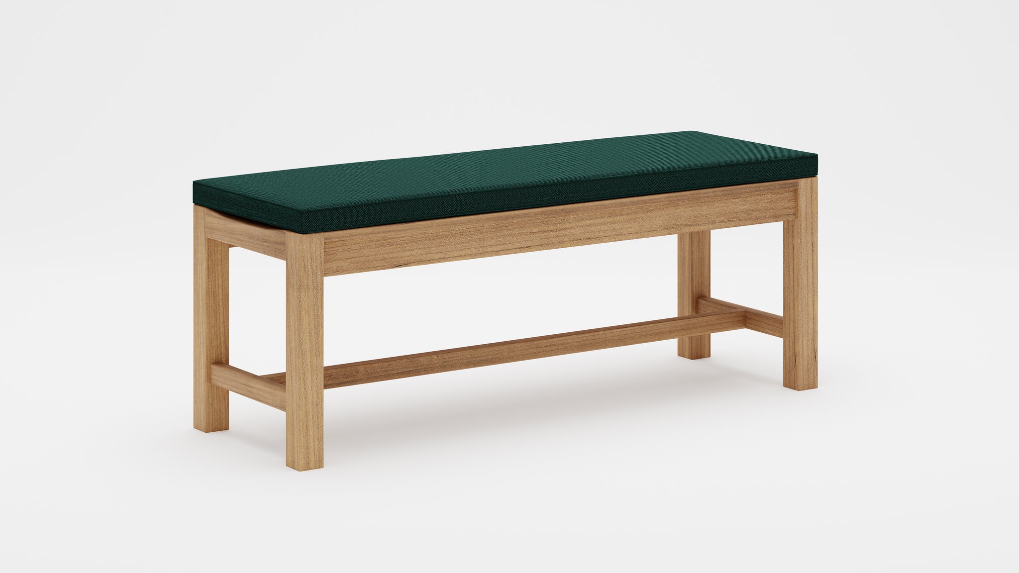 Backless Teak Bench 130cm with green cushion
