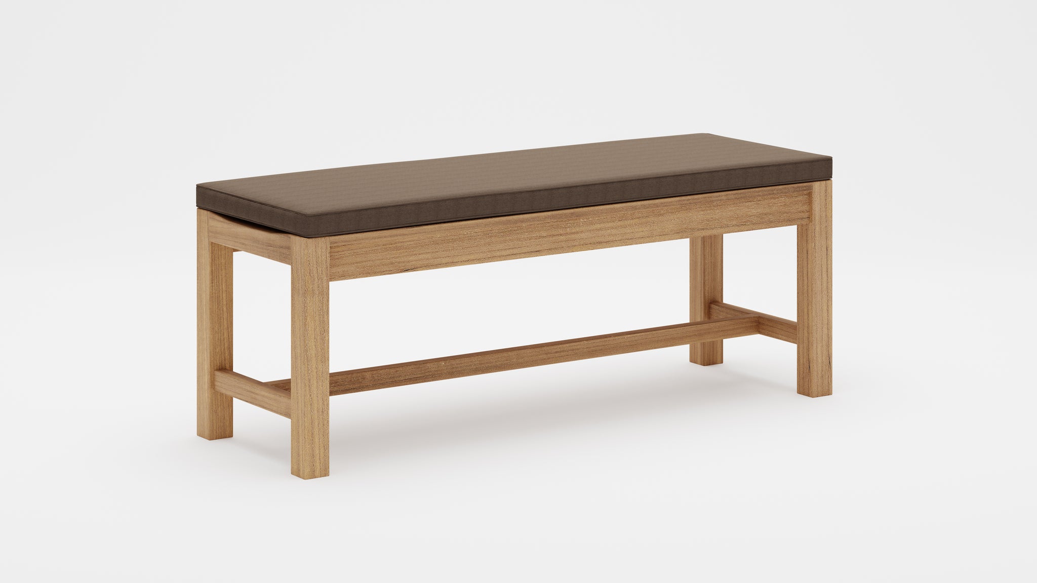 Backless Teak Bench with taupe cushion