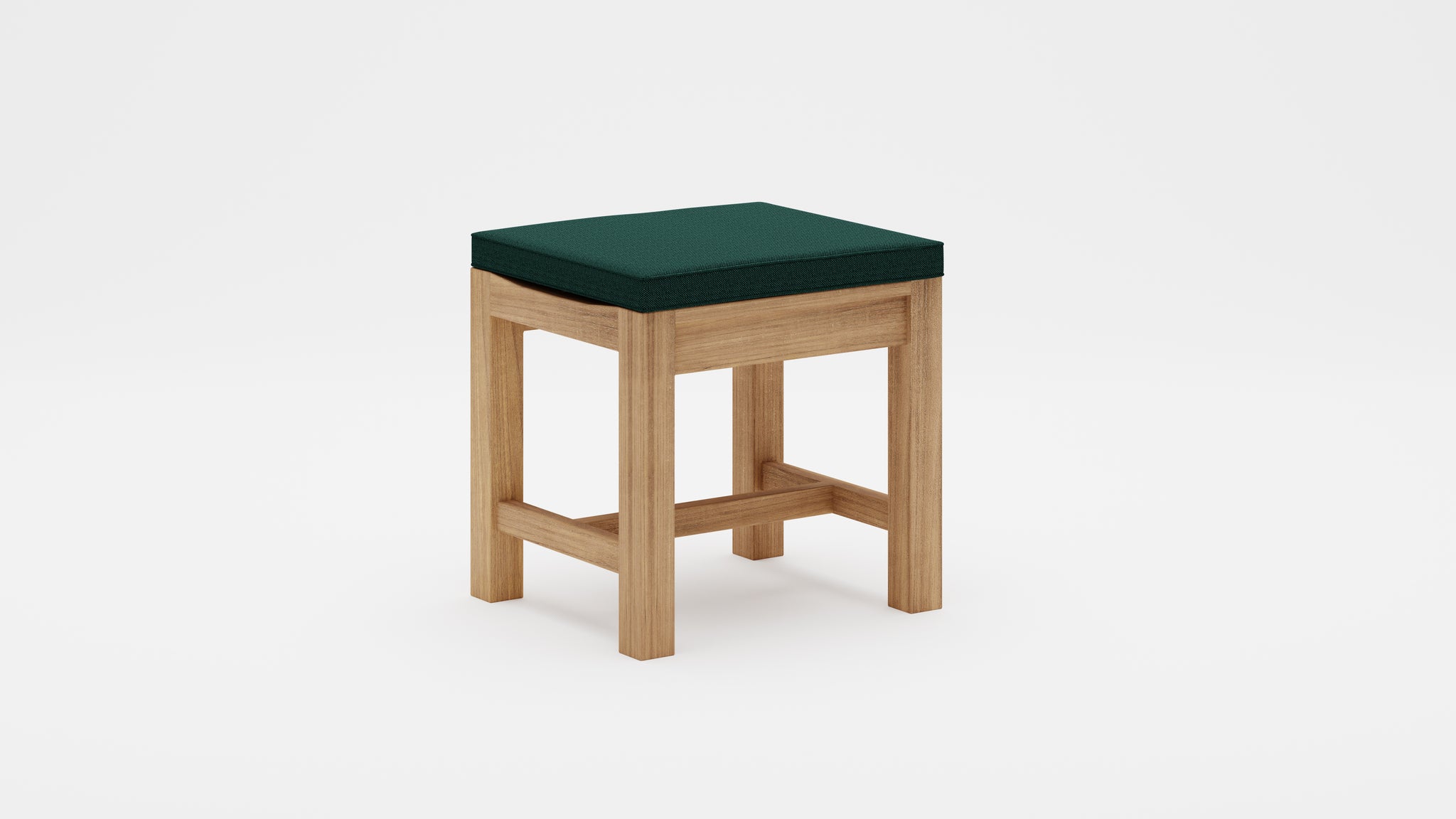 Backless Teak Bench with Green Cushion