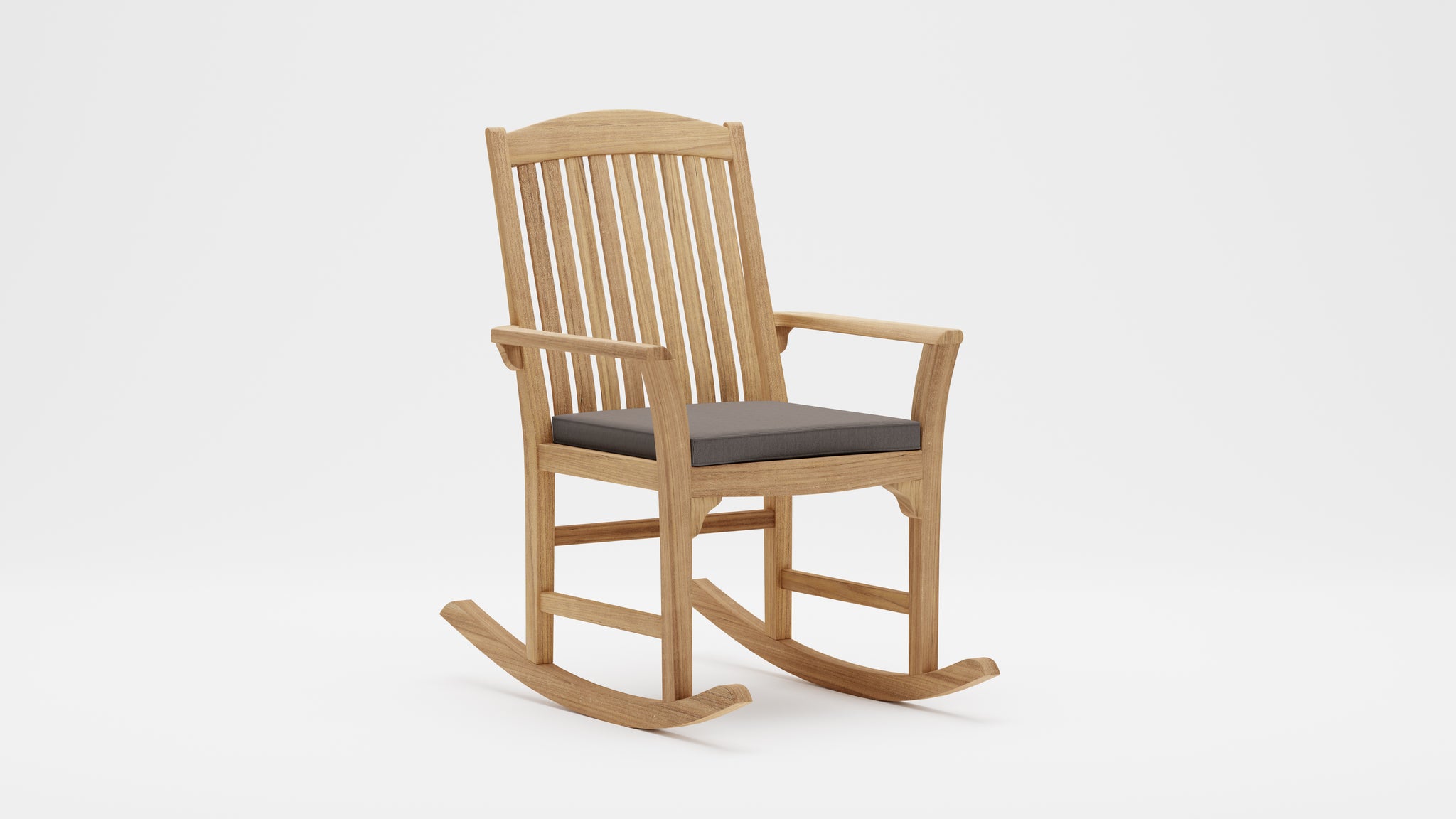 Balmoral teak rocking chair with light grey cushion