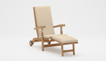 Deluxe Teak Steamer Chair With Wheels and Ecru Cushion