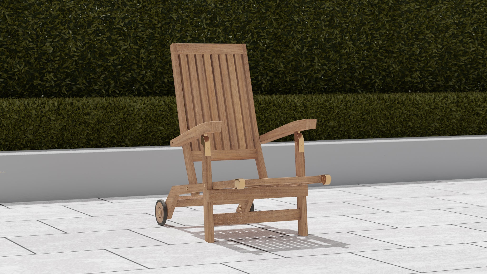 A Deluxe Teak Steamer Chair With Wheels Showing Detachable Footstool