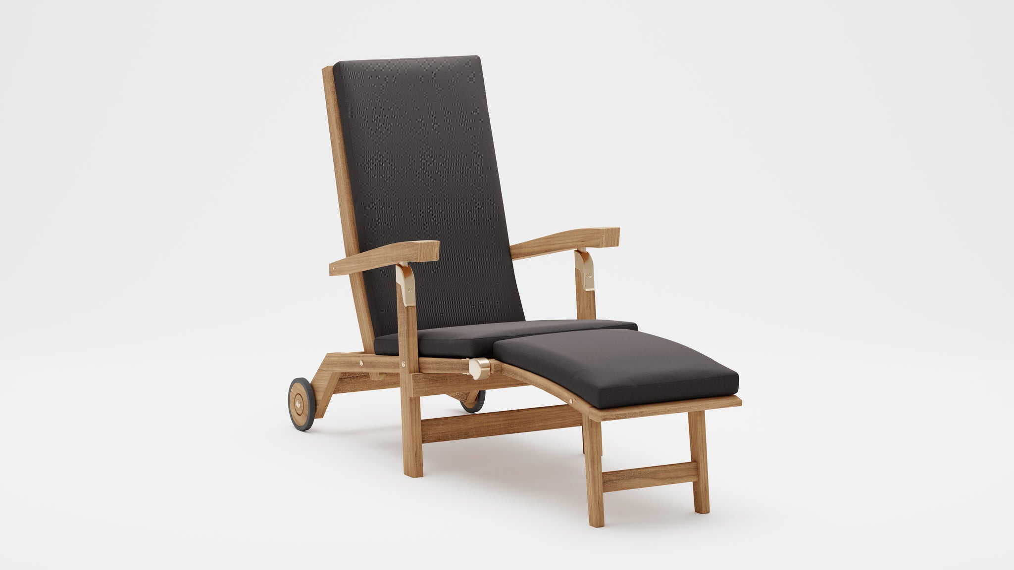 Deluxe Teak Steamer Chair With Wheels and Graphite Cushion