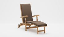 A traditional teak steamer chair with Taupe Cushion