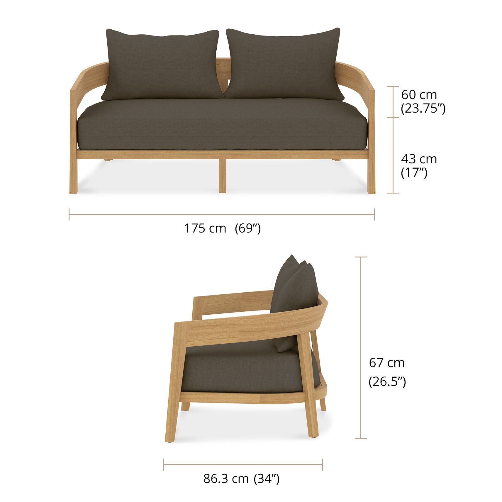 The Windsor Outdoor Teak Lounge 2 Seater Sofa Dimensions