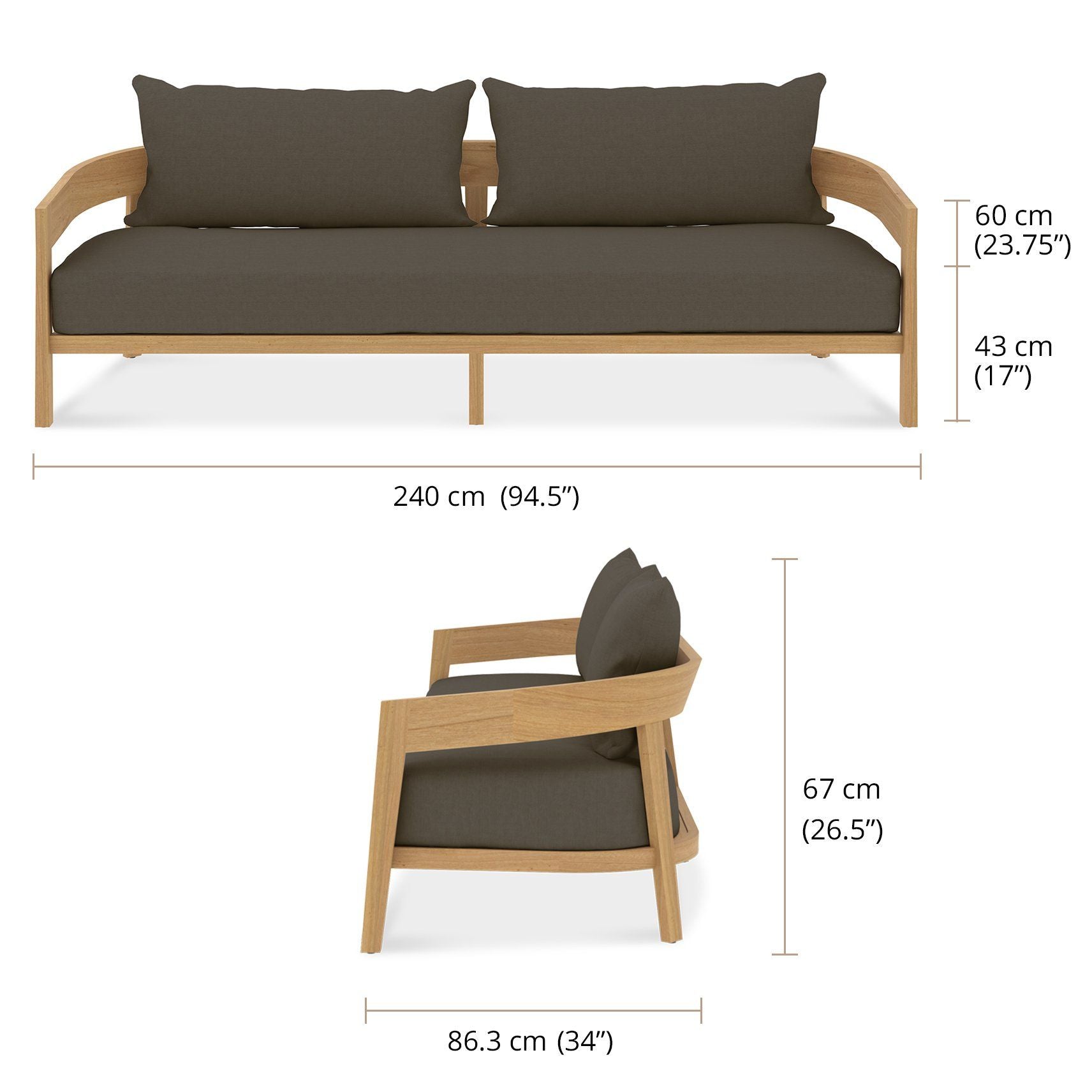 The Windsor Teak 3 Seater Sofa Dimensions