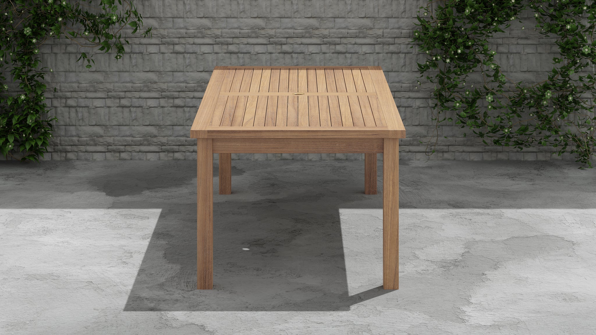 Fixed Rectangular Teak Table end view