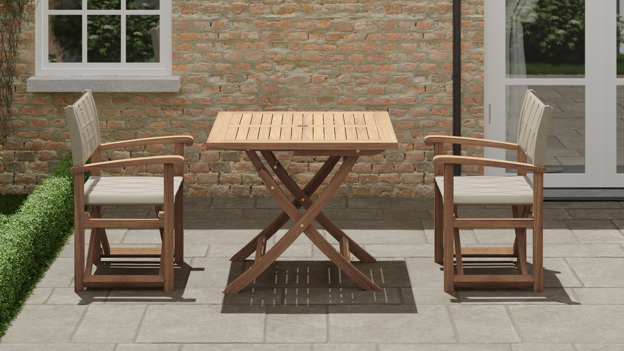 Square Teak Folding Table  with Directors chairs