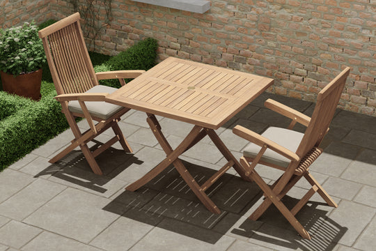 Folding Square Teak Table with Folding Lincoln Carver Chairs