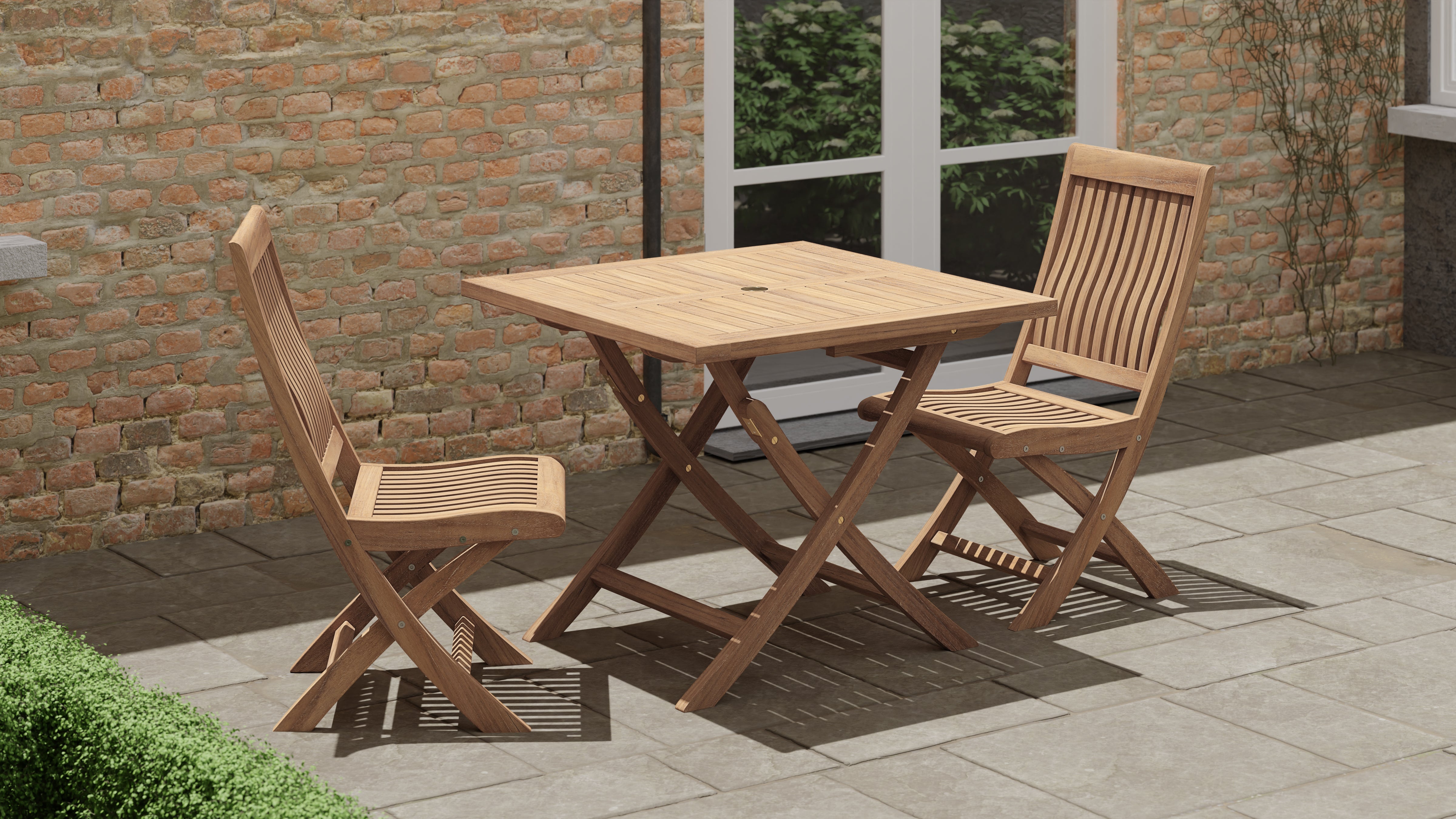 Folding Square Teak Table with Ripon Folding Teak Dining Chair 