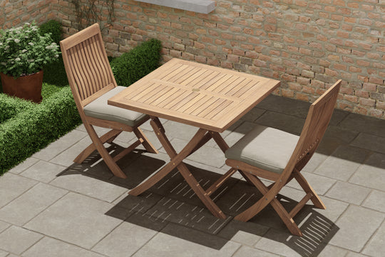 Folding Square Teak Table with Ripon Dining Chairs & Ecru Cushion