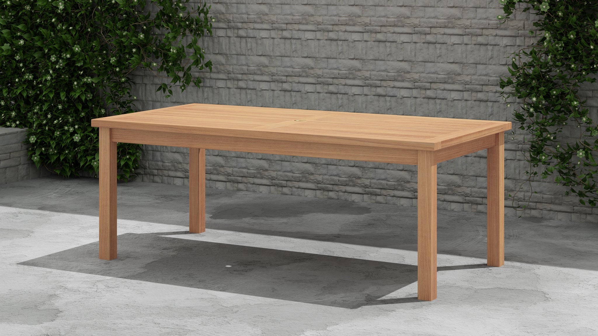 Fixed Rectangular Teak Table Side VIew