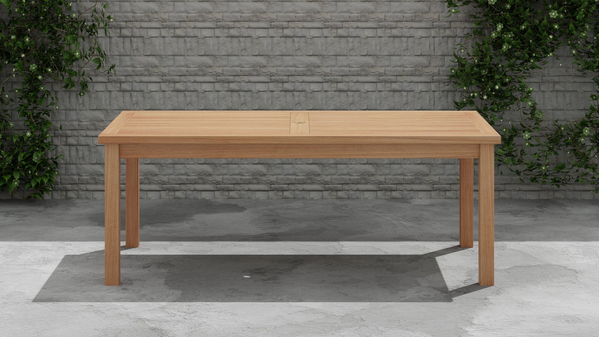 Fixed Rectangular Teak Table Side View