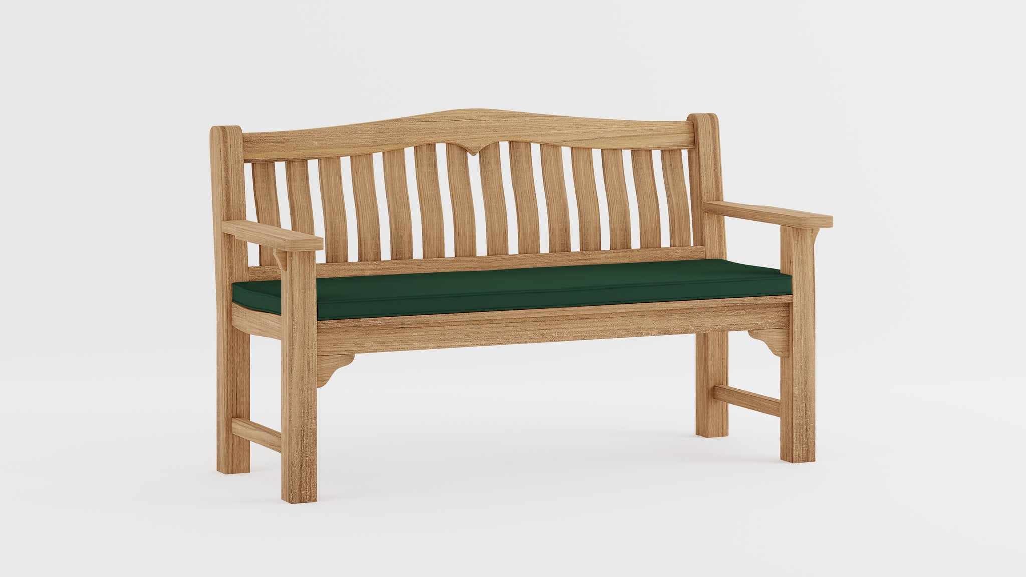 Hereford Teak Garden Bench 3 Seater 150cm  with Green Cushion