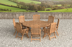 Teak Round garden dining table and reclining chair set