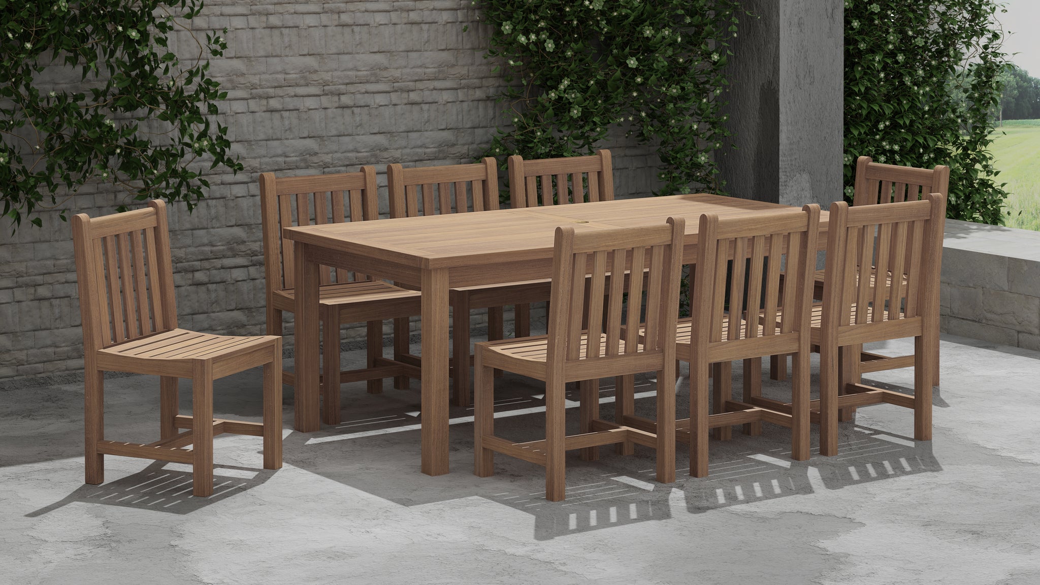 Rectangular Fixed Table & 8 Salisbury Dining Chair Set