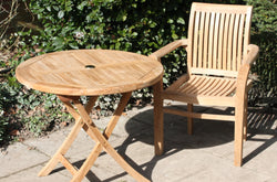 Round Folding Teak Garden Table  with Wells Stackable Armchair
