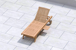 Teak Sun Lounger With Wheels  and Optional Pull Out Tray