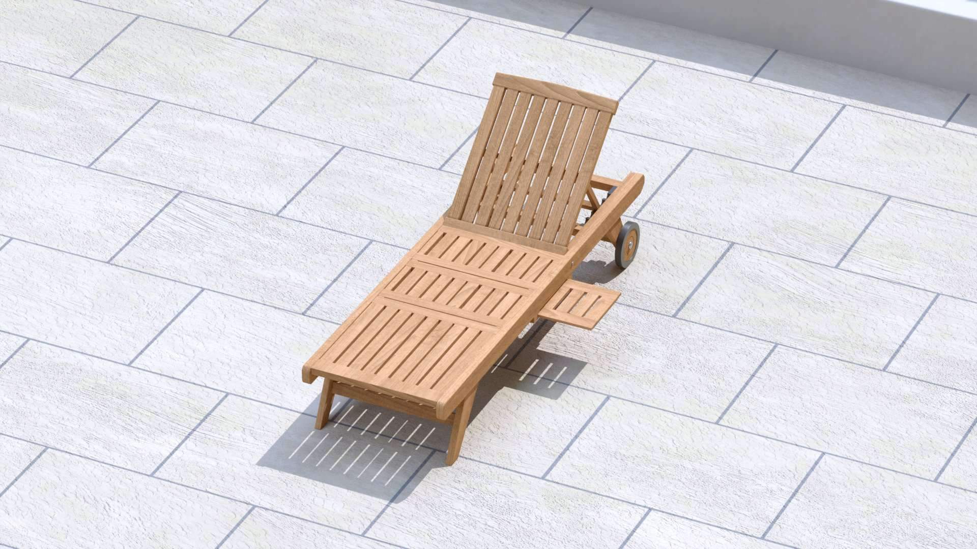 Teak Sun Lounger With Wheels  and Optional Pull Out Tray