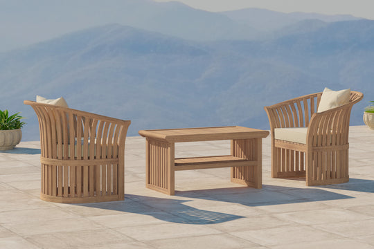 The Ascot Teak Outdoor Lounge Set 2 Chairs and Coffee Table